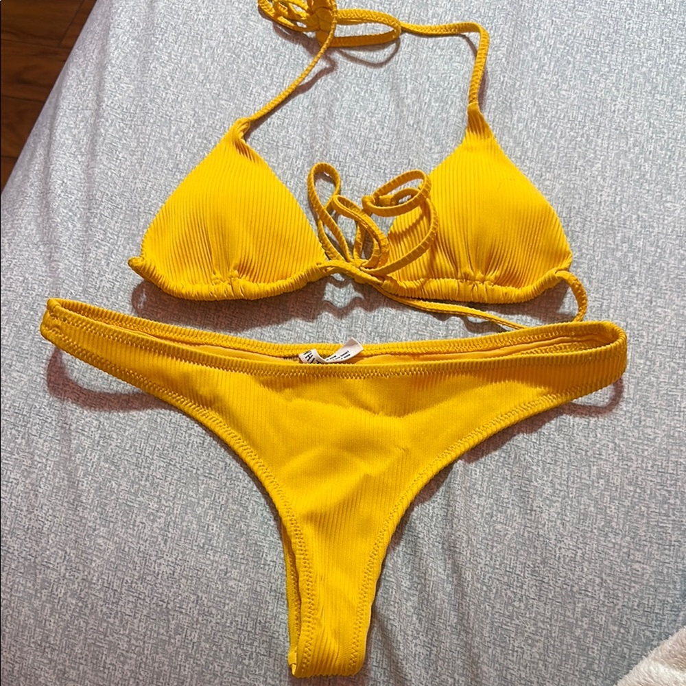 White Fox Moana Bikini Top and Oceana Bikini Bottom Marigold Rib - Bikini Set
